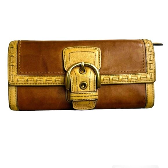 Coach Vintage Soho Leather Wallet Topstitch Neutral Buckle Logo Clutch Organizer - Picture 1 of 16